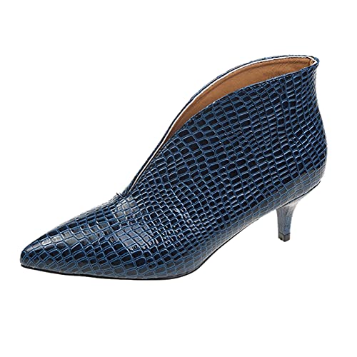 LOYYVE Schuhe Damen Damenstiefel Stilettos Reißverschlussschuhe Retro Atmungsaktive Mode Kurze Damenstiefel (Blue, 40) von LOYYVE