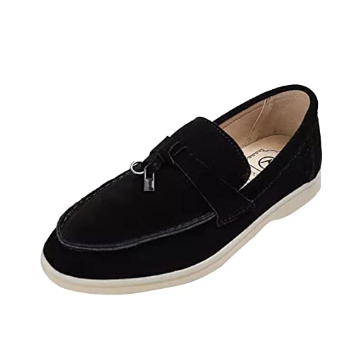 LOYYVE Schuhe Damen Flache Schuhe für Damen Damenschuhe Flache Sohle Lefu Schuhe Einzelne Schuhe Kleine Lederschuhe Damen Freizeitschuhe (Black, 37) von LOYYVE