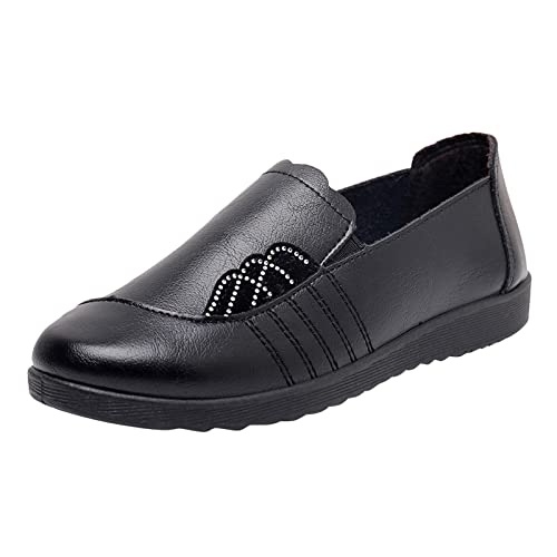 LOYYVE Schuhe Damen Flache Schuhe für Damen Runde Zehe Strass Flache Sohle Bequeme Damen Freizeitschuhe Damenschuhe Wasserdicht Weicher Boden (Black, 39) von LOYYVE