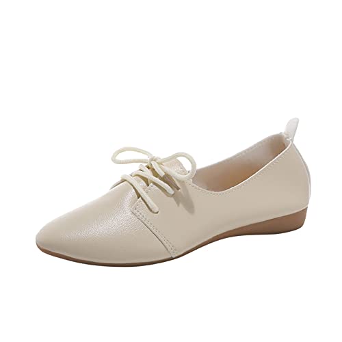 LOYYVE Schuhe Damen Flache Schuhe für Damen Spitze Schnürschuhe mit flachem weichem Boden und flachen Damen Freizeitschuhe Damenschuhe Sommerschuhe Mit Absatz (Beige, 40) von LOYYVE