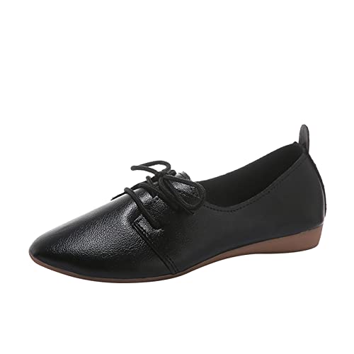 LOYYVE Schuhe Damen Flache Schuhe für Damen Spitze Schnürschuhe mit flachem weichem Boden und flachen Damen Freizeitschuhe Damenschuhe Sommerschuhe Mit Absatz (Black, 40) von LOYYVE