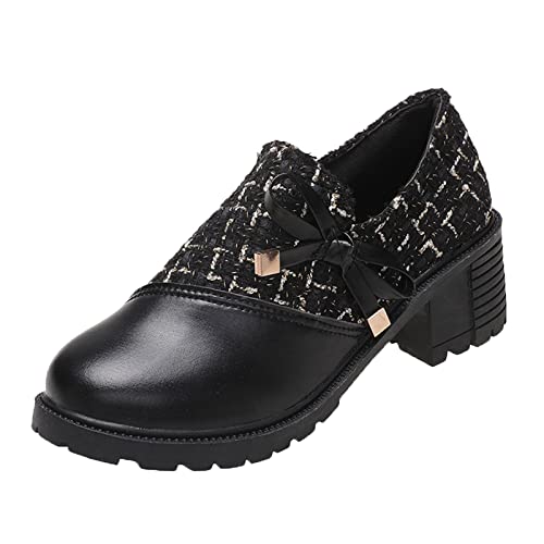 Schuhe Damen Runde Zehe Dicke Ferse Einzelne Schuhe rutschfest Damen High Heels Schnürschuhe Damenschuhe Lässig Kleine Lederschuhe Damen Freizeitschuhe (Black, 37) von LOYYVE