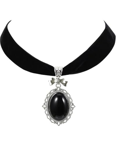 LOZTBUE 1 Stück Kostüm Halskette Damen Schwarz Gothic Diamant Halskette Verstellbare Gothic Halskette Vintage Samt Anhänger Halskette Mädchen Schmuck Halloween Cosplay von LOZTBUE