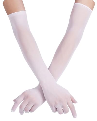 LOZTBUE 1 Stück lange Damen Handschuhe, 52cm Ellenbogenlänge Satin Handschuhe Opera Handschuhe Stretch Handpflege Feuchtigkeitsspendende Handschuhe für Damen Mädchen Gala Party, Tanz (Weiß) von LOZTBUE