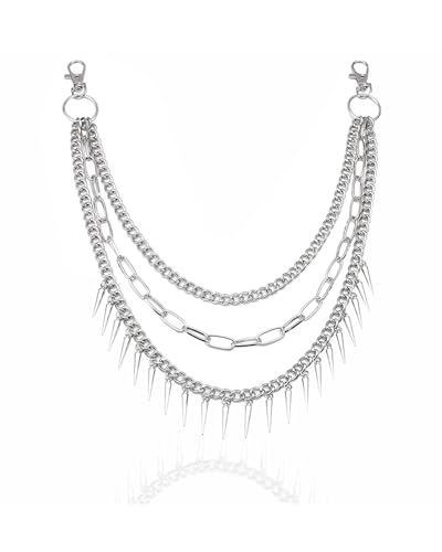 LOZTBUE 1pcs Hosenkette, Dreifachkette Jeanskette Motorradkette Punkhosen-Kette Gürtel Geldbeutelkette Taschenkette mit Hakenverzierung Metallschlüsselanhänger Damen Herren von LOZTBUE