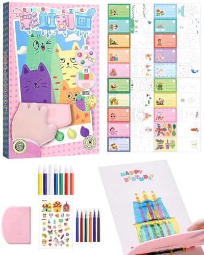 LOZTBUE 1pcs Regenbogen-Rubbelbilder, universal | 35 St. Regenbogen-Rubbelbilder für Kinder | Regenbogen-Punkt-Rubbelbilder mit Aquarellpinselfarben | Lustige Rubbelbilder für Kinder und Erwachsene von LOZTBUE
