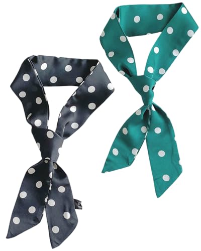 LOZTBUE 2 Stück Chiffon Satin Schal Haarband Damen Kopftuch Square Turban Bedrucktes Halstuch Satin Seidenschal Schal (Schwarz, Grün) von LOZTBUE