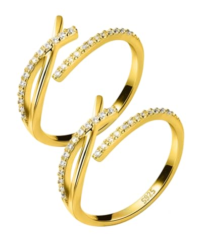 LOZTBUE 2 Stück Damen Ringe 925 Silber Einfache Zirkonia Ring Damen Öffnung Verstellbarer Ring von LOZTBUE
