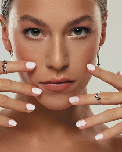 LOZTBUE 24 Stück kurze, glänzende künstliche Fingernägel aus französischem weißem Marmor, falsche Fingernägel, Aufsteck-Nagelsticker mit Nagelkleber, falsche für Frauen und Mädchen von LOZTBUE