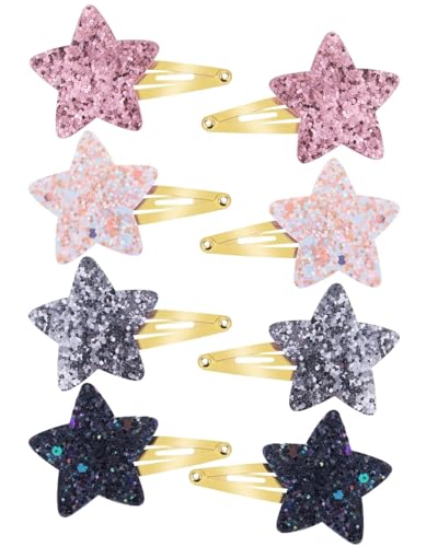 LOZTBUE 4Paar Stern-Haarspangen Metall-Haarspangen Knopf-Haarspangen für Mädchen Glänzende Mode-Haarspangen Styling Y2k Kleinkind-Accessoires Mädchen-Geburtstagsgeschenkset (8 Teile) von LOZTBUE