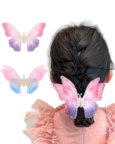 LOZTBUE Schmetterlings-Haarschmuck für Mädchen, 2er-Pack, dreidimensionale Schmetterlings-Haarspangen, abnehmbarer Glitzer-Haarschmuck für Kinder, Schmetterlings-Haarspangen Mädchen von LOZTBUE