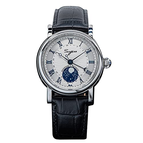 Moonphase Automatische mechanische Herren-Armbanduhr Möwen-Uhrwerk ST2108 wasserdichte Uhr Saphirglas Uhren, Blau, Retro von LOve Peace