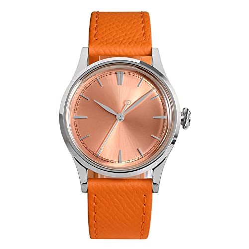 San Martin Herren-Armbanduhr PT5000, Saphirglas, 50 m, wasserabweisend, Edelstahl, Damen-Armbanduhr für Herren, Orange ohne Logo von LOve Peace