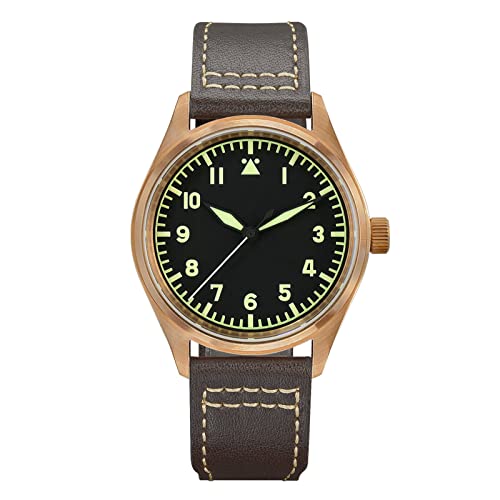 San Martin SN030Q V2 Bronze Pilot Militär Herren Armbanduhr YN55A Retro Saphirglas Automatische mechanische Uhren, Zifferblatt A, Riemen von LOve Peace