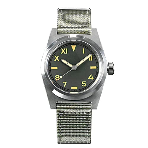 San Martin 38 mm SN031G Individuelle Retro-Militär-Uhren, Saphirglas, 200 m wasserdicht, automatische Taucher-Armbanduhr für Herren, Grau, grau, Armband von LOve Peace