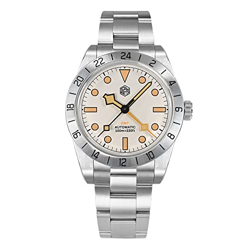 LOve Peace San Martin SN054G 39mm BB GMT Vintage Luxus Herrenuhr Edelstahl Automatik Mechanische Saphirglas Uhren (White), SN0054-G von love & peace