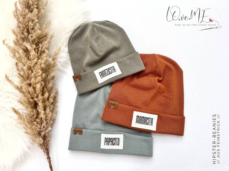 Hipster-Beanie Aus Feinstrick Mit Leinen-Patch von LOveMESewing