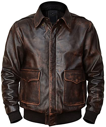 LP-FACON Herren USA Air Force Flight Pilot Aviator A2 Bomber Lederjacke Distressed Braun, A2, Used-Look, Braun, XXL von LP-FACON