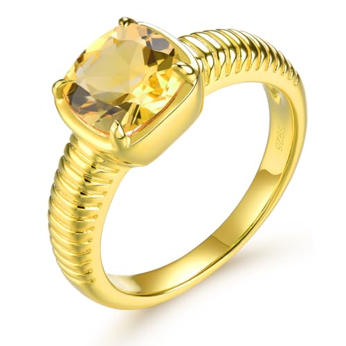 LP LOHASPIE 1.95 Karats Natürliche Peridot Ringe für Frauen Mädchen S925 Sterling Silber Einstellung Edelstein Birthstone Versprechen Ring 18K Gold Rhodium überzogener feiner Schmuck (Gelb, R 1/2) von LP LOHASPIE