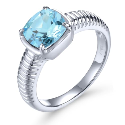 LP LOHASPIE 1.95 Karats Natürliche Peridot Ringe für Frauen Mädchen S925 Sterling Silber Einstellung Edelstein Birthstone Versprechen Ring 18K Gold Rhodium überzogener feiner Schmuck (Hellblau, L 1/2) von LP LOHASPIE