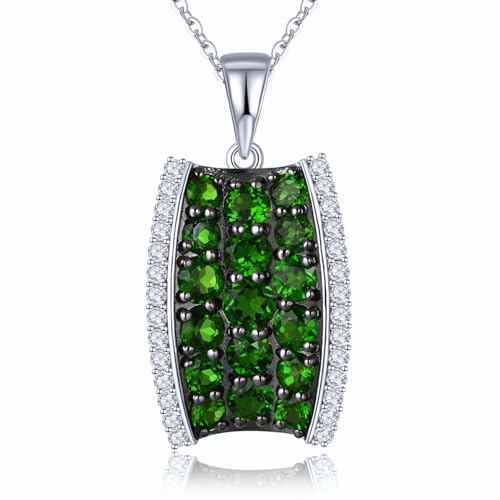 LP LOHASPIE Anhänger Halskette für Frauen Mädchen S925 Sterling Silber Natur Edelstein Rot Granat Chrom Diopside Birthstone Elegant Rhodium Plated Charm Feiner Schmuck für Sie (Chrom Diopside) von LP LOHASPIE