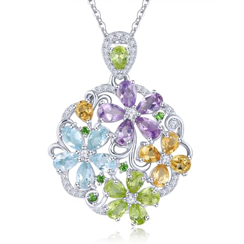 LP LOHASPIE Anhänger Halskette für Frauen Mädchen S925 Sterling Silber Naturstein Chrom Diopside Peridot Amethyst Himmelblau Topas Citrin Rhodium überzogener feiner Schmuck für Sie (Bunt) von LP LOHASPIE