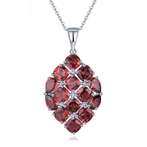 LP LOHASPIE Anhänger für Damen Mädchen S925 Sterling Silberfassung Natürlicher Edelstein Roter Granat Rhodiniert Feiner Schmuck mit Silberkette Freundschaftsgeschenke für Sie (Rot) von LP LOHASPIE