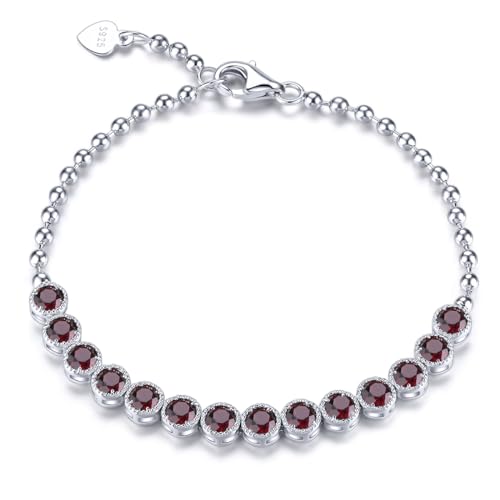 LP LOHASPIE Armbänder für Frauen Mädchen S925 Sterling Silber Natürlicher Edelstein Chrom Diopside Mosambik Granat Geburtsstein Rhodium überzogene Armband Feiner Schmuck für sie (Mosambik Granat) von LP LOHASPIE