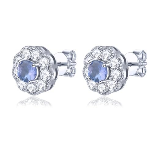 LP LOHASPIE Chrom Diopside Ohrstecker für Frauen Mädchen Sterling Silber 925 Einstellung Naturstein Studs Elegante Art Rhodium überzogener feiner Schmuck für Geburtstag (Tansanit) von LP LOHASPIE