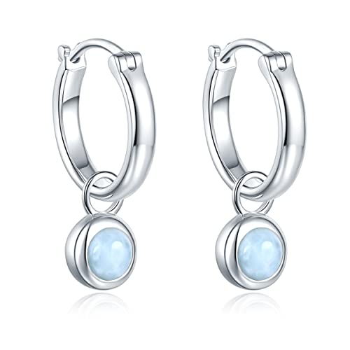 LP LOHASPIE Clip-Ohrringe für Damen Mädchen Sterling Silber Massiv 925 Fassung Rundschliff Edelstein Rhodiniert Mode Stil Design Edles Schmuck Geschenk für Sie (Natürlicher Larimar) von LP LOHASPIE