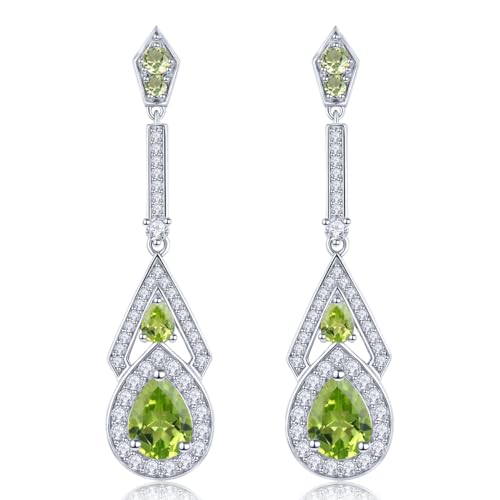 LP LOHASPIE Drop Ohrringe für Frauen Mädchen S925 Sterling Silber Naturstein Chrom Diopside Peridot Birthstone Ohrring Elegante Rhodium überzogener feiner Schmuck für Geburtstag (Natürlicher Peridot) von LP LOHASPIE