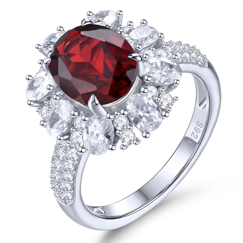 LP LOHASPIE Edelstein Versprechen Ringe für Frauen Mädchen Sterling Silber 925 Einstellung Natur Cubic Zirkonia Rhodium überzogener feiner Schmuck für Geburtstag (Natürlicher Granat, US Größe 7) von LP LOHASPIE