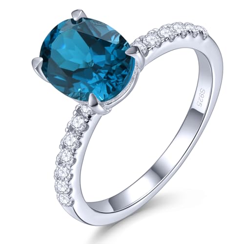 LP LOHASPIE Frauen Ringe S925 Sterling Silber Natürlicher Edelstein London Blau Topas Peridot Birthstone Elegante Versprechen Ring Rhodium überzogener feiner Schmuck (London Blue Topas, P 1/2) von LP LOHASPIE