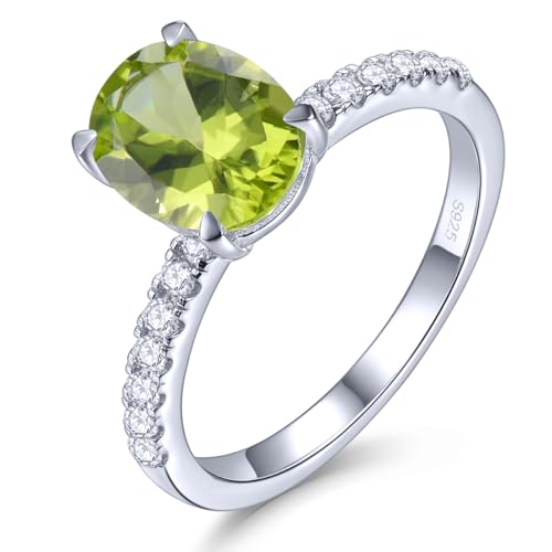 LP LOHASPIE Frauen Ringe S925 Sterling Silber Natürlicher Edelstein London Blau Topas Peridot Birthstone Elegante Versprechen Ring Rhodium überzogener feiner Schmuck (Natürlicher Peridot, L 1/2) von LP LOHASPIE