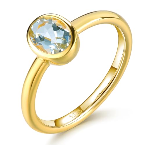 LP LOHASPIE Frauen Ringe S925 Sterling Silber Naturstein Aquamarin London Blau Topas Blau Saphir Spessartite Granat Birthstone Ring 18K Gold überzogener feiner Schmuck (Natural Aquamarin, L 1/2) von LP LOHASPIE