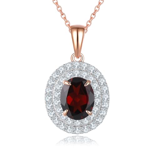 LP LOHASPIE Natürliche Amethyst Anhänger Halskette für Frauen Mädchen S925 Sterling Silber Einstellung Edelstein Februar Birthstone Charm 18K Rose Gold Rhodium überzogene CZ Feiner Schmuck (Rot) von LP LOHASPIE