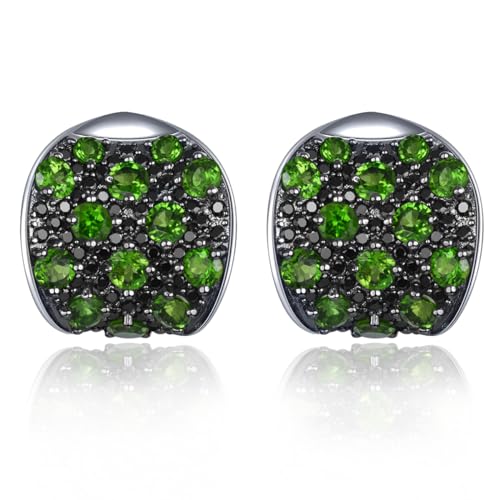 LP LOHASPIE Natürliche Chrom Diopside Ohrstecker für Frauen Mädchen S925 Sterling Silber Edelstein Schwarz Spinel Birthstone Studs Rhodium überzogener feiner Schmuck für sie (Dunkelgrün+Schwarz) von LP LOHASPIE