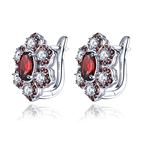 LP LOHASPIE Natürliche Granat Clip Ohrringe für Frauen Mädchen Solid 925 Sterling Silber Januar Birthstone Ohrring Cubic Zirkonia Special Style Rhodium überzogener feiner Schmuck (Rot) von LP LOHASPIE