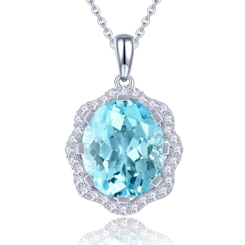 LP LOHASPIE Natürliche Himmelblau Topas Anhänger Halskette für Frauen Mädchen S925 Sterling Silber Edelstein November Birthstone Charm mit Silber Kette Rhodium überzogener feiner Schmuck (Hellblau) von LP LOHASPIE