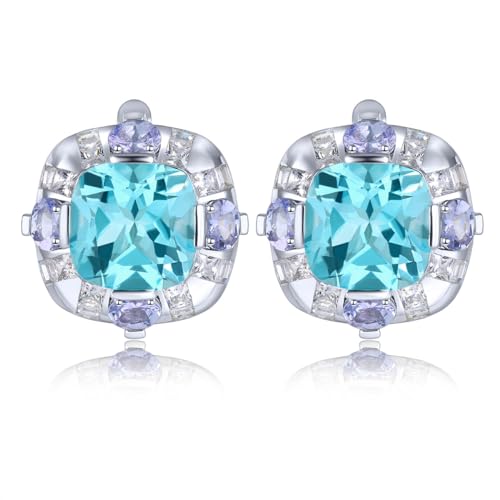 LP LOHASPIE Natürliche Himmelblau Topas Ohrstecker für Frauen Mädchen S925 Sterling Silber Edelstein Blau Tansanit Birthstone Studs Rhodium überzogener feiner Schmuck für Geburtstag (Bunt) von LP LOHASPIE