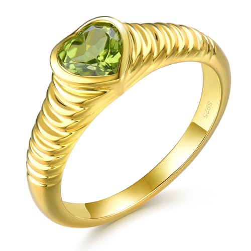 LP LOHASPIE Natürliche Peridot Ringe für Frauen Mädchen S925 Sterling Silber Edelstein August Birthstone Versprechen Ring 18K Gold überzogener feiner Schmuck (Natürliche Peridot, L 1/2) von LP LOHASPIE