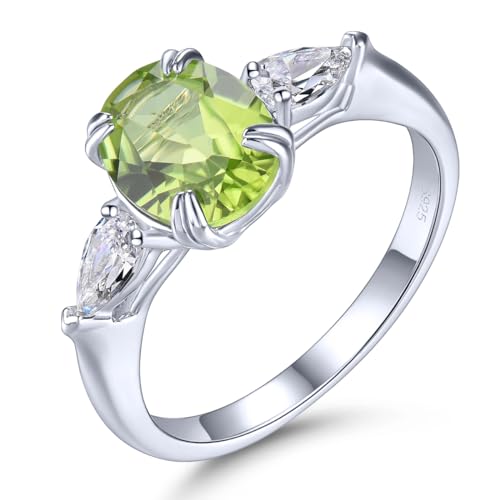 LP LOHASPIE Natürliche Peridot Ringe für Frauen Mädchen S925 Sterling Silber Edelstein August Birthstone Versprechen Ring Rhodium überzogener feiner Schmuck (Natürliche Peridot, L 1/2) von LP LOHASPIE