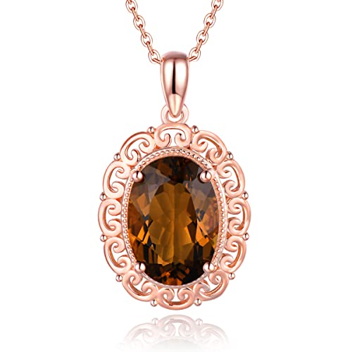 LP LOHASPIE Natürliche Rutil Anhänger Halskette für Frauen Mädchen Solid 925 Sterling Silber Einstellung Edelstein Birthstone Charm 18K Rose Rhodium überzogen CZ Feiner Schmuck (Braun) von LP LOHASPIE