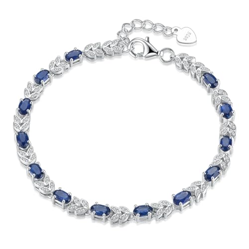 LP LOHASPIE Natürliche blaue Saphir Armbänder für Frauen Mädchen S925 Sterling Silber Edelstein September Birthstone Armband Rhodium überzogener feiner Schmuck für Geburtstag (Blauer Saphir) von LP LOHASPIE