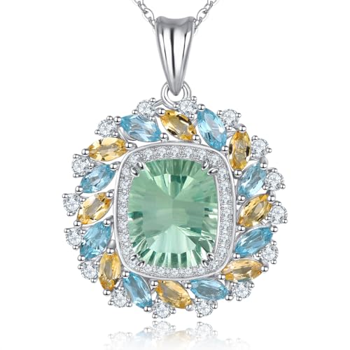 LP LOHASPIE Natürliche grüne Fluorit Anhänger Halskette für Frauen Mädchen S925 Sterling Silber mit Swiss Blue Topas Citrin Edelstein Birthstone Charm Rhodium überzogener feiner Schmuck (Bunt) von LP LOHASPIE