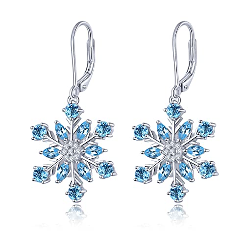 LP LOHASPIE Ohrhänger für Damen Mädchen, massiv 925 Sterling Silber mit Schneeflockenform Naturedelstein Elegantes Design Ohrhänger Edlen Schmuck Geschenke zu Weihnachten (Schweizer Blautopas) von LP LOHASPIE