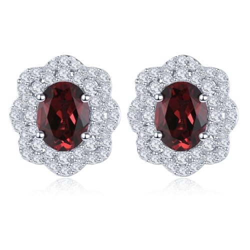 LP LOHASPIE Ohrstecker für Damen Mädchen Massiv 925 Sterling Silber Fassung Lila Rot Gelb Blau Natürlicher Edelstein Zirkonia Rhodiniert Eleganter Stil Design Feiner Schmuck (Rhodolith Granat) von LP LOHASPIE