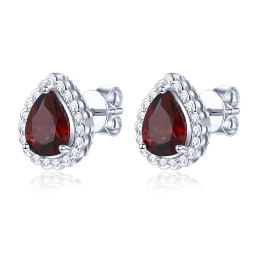 LP LOHASPIE Ohrstecker für Frauen Mädchen 925 Sterling Silber Einstellung Birnenschliff Naturstein Chrom Diopsid Studs Cubic Zirkonia Ohrring Elegante Rhodium überzogener feiner Schmuck (Rot) von LP LOHASPIE