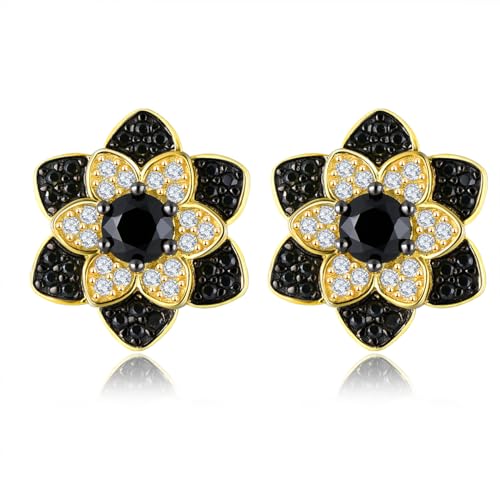 LP LOHASPIE Ohrstecker für Frauen Mädchen S925 Sterling Silber Naturstein Schwarz Spinel Birthstone 18K Gold überzogener feiner Schmuck für Geburtstag (Schwarz) von LP LOHASPIE