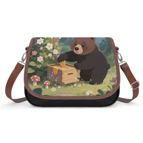 Bear Collecting Honey Crossbody-Tasche für Damen, abnehmbare Träger und Reißverschluss, Leder-Schultertaschen, Damen-Handtaschen, Clutch, Geldbörse Bear Collecting Honey Crossbody-Tasche für Damen, abnehmbare Träger und Reißverschluss, Leder-Schultertaschen, Damen-Handtaschen, Clutch, Geldbörse von LPAGBCNU